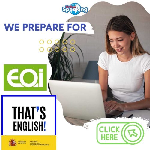 Chica preparándose para mediación E.O.I y un texto que dice click here