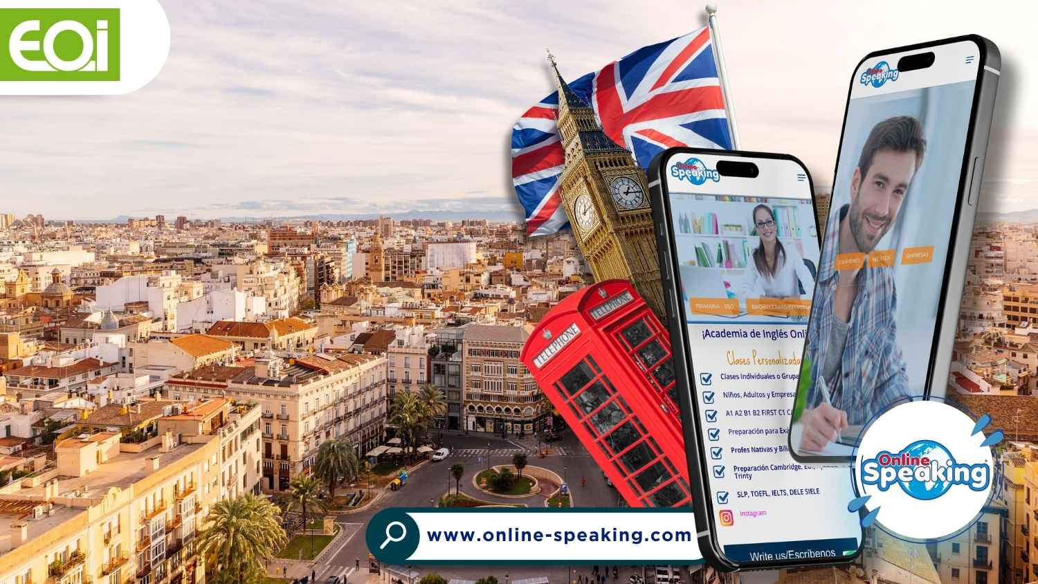 www.online-speaking.com con una foto de Valencia de fondo